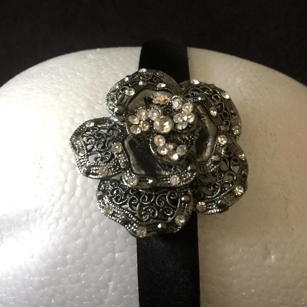 Black Rhinestone Filigree Flower Headband
